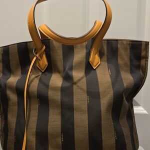 Fendi Striped Tote Bag with Orange Accents